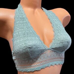 Victoria’s Secret unlined lace halter bralette bra Sage Small